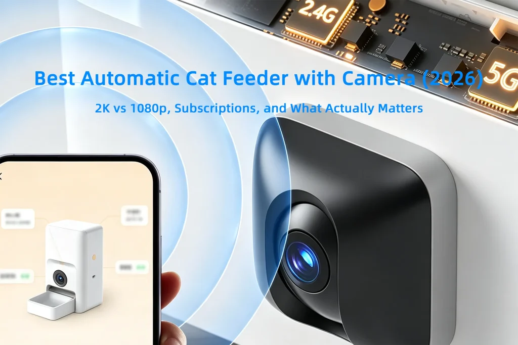 Best automatic cat feeder with camera featuring 2K vs 1080p resolution, 5G WiFi connection, and mobile app control