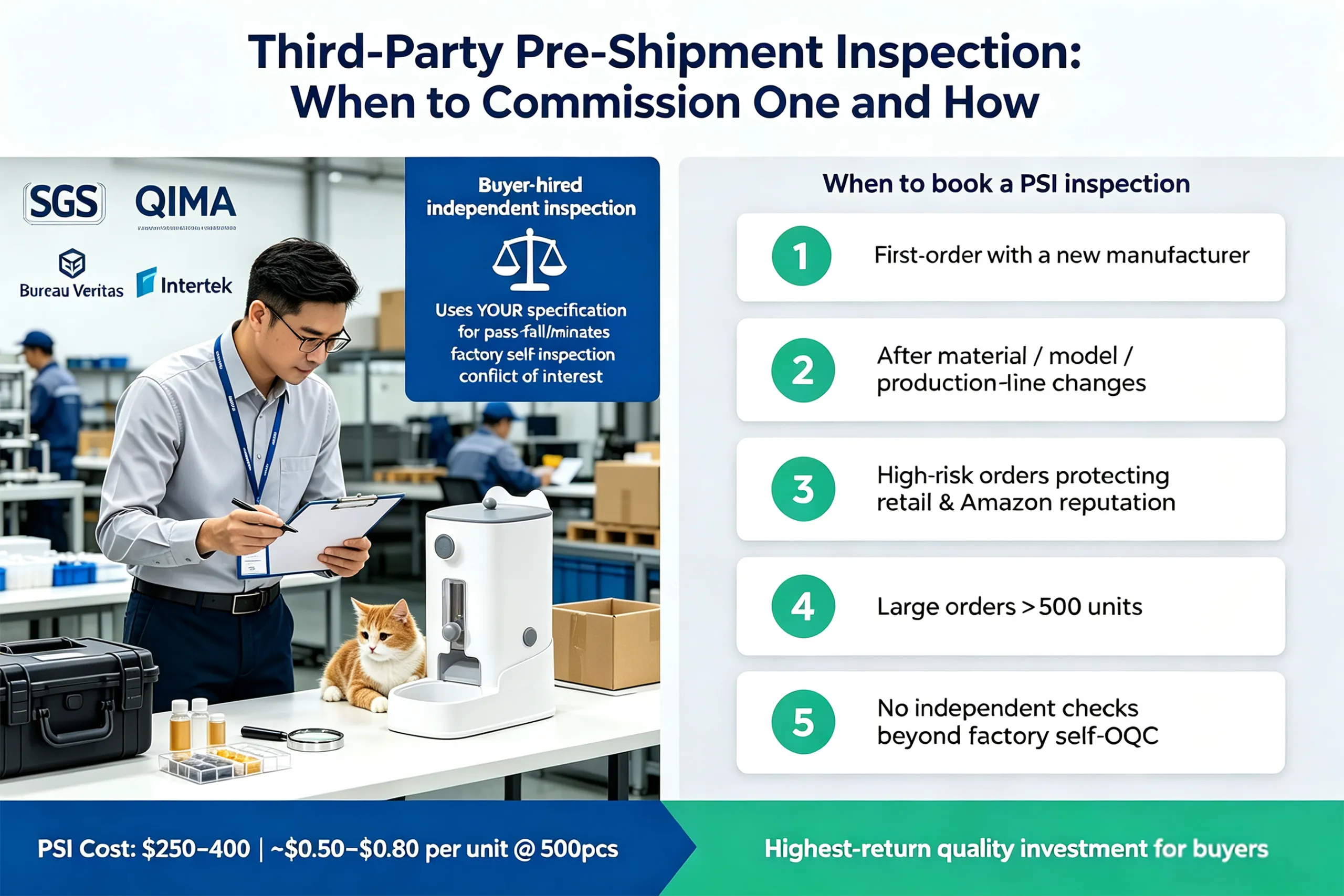 Third party inspection pet products guide illustrating when to book PSI inspection and manage AQL defect classification.