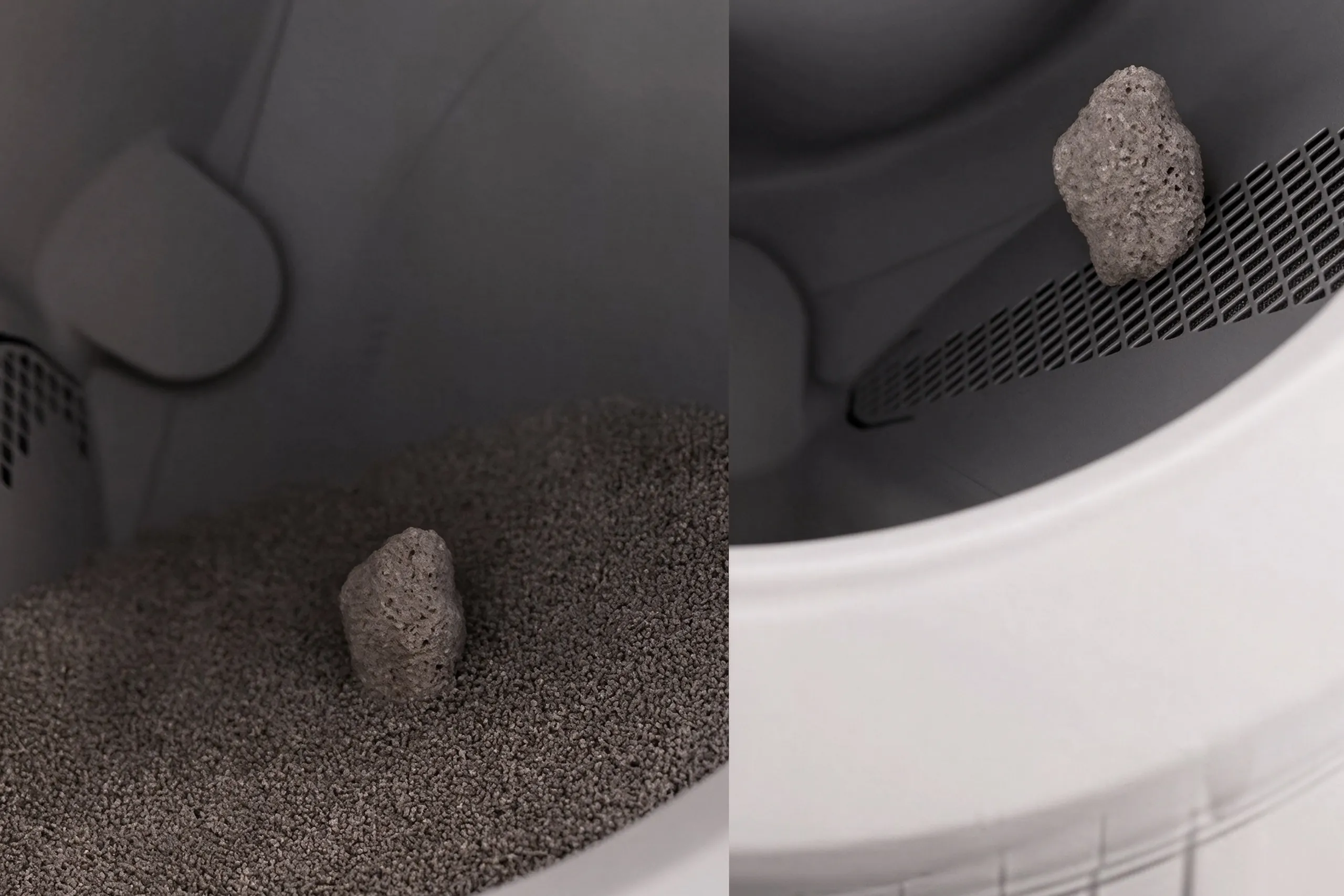 Close-up of waste clump separating on the globe sifting screen demonstrating the best litter for litter robot 4