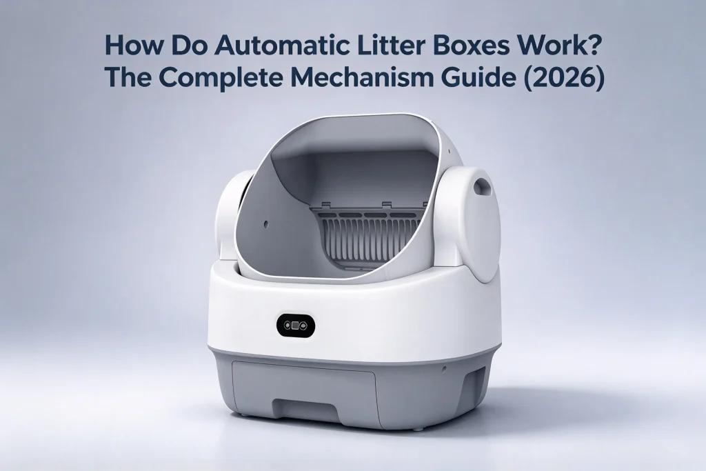 Modern automatic litter box illustrating how do automatic litter boxes work and self cleaning mechanism principles